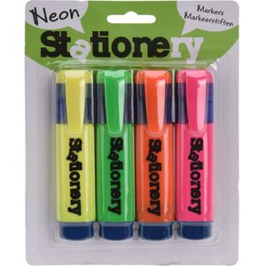 4x markeerstiften/highlighters oranje/geel/groen/roze 18 cm - Stiften om mee te arceren/markeren