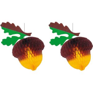 2x stuks hangdecoratie herfst thema decoratie eikel 30 cm - Versiering scholen winkels etalages