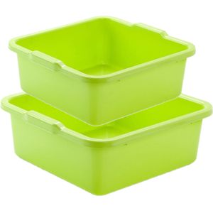 Voordeelset multifunctionele kunststof teiltjes groen in 2x formaten - 8 en 11 liter inhoud afwasbakjes