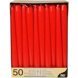 50x stuks Voordeelverpakking dinerkaarsen rood - 25 cm - 7 branduren
