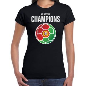 Portugal EK/ WK supporter t-shirt - we are the champions met Portugese voetbal - zwart - dames - kleding / shirt