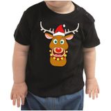 Kerst shirt / t-shirt zwart met Rudolf  het rendier met rode neus voor baby / kinderen - jongen / meisje