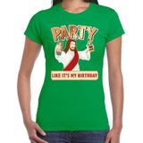 Fout kerst t-shirt groen - party Jezus - Party like its my birthday voor dames - kerstkleding / christmas outfit