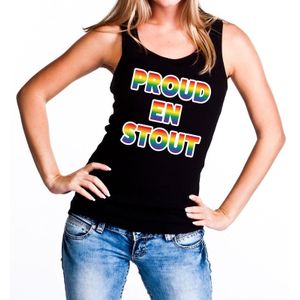 Proud en stout gaypride tanktop/mouwloos shirt - zwart singlet regenboog voor dames - Gay pride