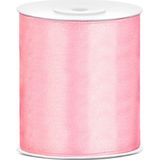 2x rollen satijnlint licht roze-fuchsia roze 10 cm x 25 meter - Hobby cadeaulint sierlint