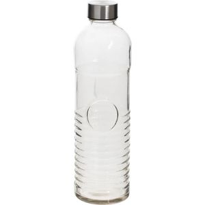 Waterfles/drinkfles 1 liter van gehard ribbel glas - Glazen drink flessen
