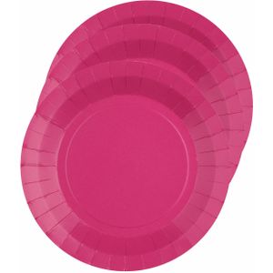 Santex feest gebak/taart bordjes - fuchsia roze - 20x stuks - karton - D17 cm