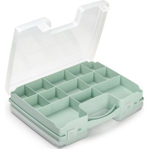 Opbergkoffertje/opbergdoos/sorteerbox 21-vaks kunststof mintgroen 28 x 21 x 6 cm - Sorteerdoos kleine spulletjes