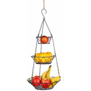 Metalen hang etagere / fruitetagere met 3 ronde manden 67 cm - etageres om op te hangen