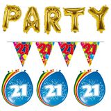 Folat - Verjaardag feestversiering 21 jaar PARTY letters en 16x ballonnen met 2x plastic vlaggetjes