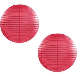 Set van 5x stuks luxe ronde party lampionnen fuchsia roze 50 cm - Feestartikelen/versieringen