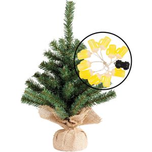 Kleine kunst kerstboom - groen - incl. bier thema lichtsnoer - H45 cm