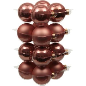 Othmar Decorations Kerstballen - 16x st - koraal roze - 8 cm - glas - glans/mat - kerstversiering