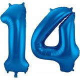 Cijfer ballonnen - Verjaardag versiering 14 jaar - 85 cm - blauw