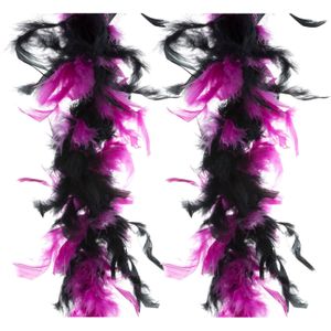 Funny Fashion Carnaval verkleed boa met veren - 2x - zwart/roze - 200cm - 45gr - Glitter and Glamour