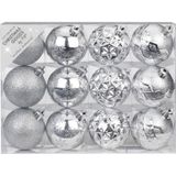 Set van 12x luxe zilveren kerstballen 6 cm kunststof mat/glans - Onbreekbare plastic kerstballen - Kerstboomversiering zilver