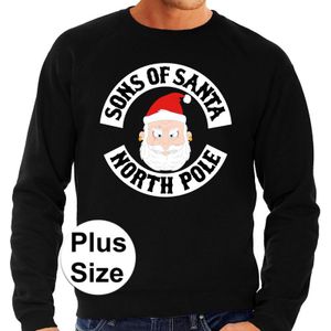 Grote maten foute Kersttrui / sweater - Sons of Santa North Pole - zwart voor heren -  plus size kerstkleding / kerst outfit
