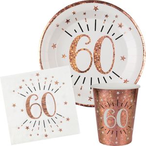 Verjaardag feest bekertjes/bordjes en servetten leeftijd - 30x - 60 jaar - rose goud