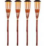 8x Oranje buiten/tuin Led fakkel Bodi solar verlichting bamboe 54 cm vlam - Tuinfakkel - Tuinlampen - Lampen op zonne-energie