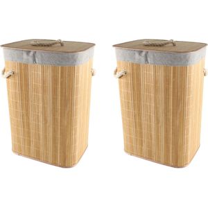 2x Bamboe houten wasmanden/wasgoedmanden 29 x 39 x 57 cm - Wassen artikelen - Was sorteren/verzamelen - Wasmand/wasgoedmand - Hoge wasmand