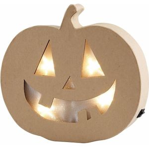 Pompoen Halloween decoratie met licht van papier mache 22 cm