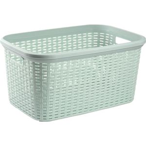 Set van 3x stuks kunststof open rotan wasmanden van 35 liter mintgroen - Badkamer wasmand/manden - 53 x 36 x 26 cm