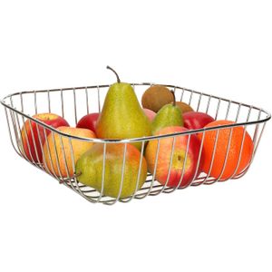 Kinvara Fruitschaal/fruitmand Royal metall - draad metaal - D30 x H9 cm - zilver - vierkant