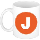 Mok / beker met de letter J oranje bedrukking voor het maken van een naam / woord - koffiebeker / koffiemok - namen beker