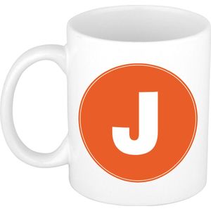 Mok / beker met de letter J oranje bedrukking voor het maken van een naam / woord - koffiebeker / koffiemok - namen beker