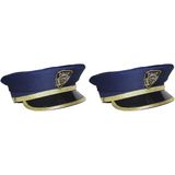 2x stuks kinder politiepet blauw met goud - Agenten - Carnaval verkleed hoeden