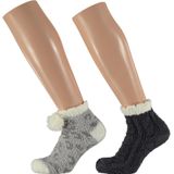 Dames bedsokken/huissokken met anti-slip 2-pack grijs/antraciet one size - Slaapsokken - Slofsokken