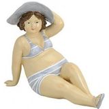 Beeld dikke dame 14 cm in grijs/witte bikini