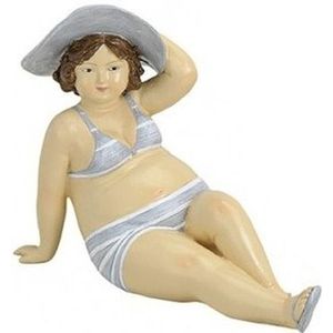 Beeld dikke dame 14 cm in grijs/witte bikini