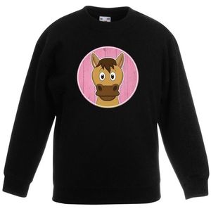 Kinder sweater zwart met vrolijke paard print - paarden trui - kinderkleding / kleding