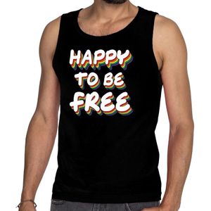 Happy to be free gay pride tanktop/mouwloos shirt -  zwart 3D regenboog singlet heren - gay pride