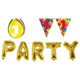 Folat - Verjaardag feestversiering 1 jaar PARTY letters en 16x ballonnen met 2x plastic vlaggetjes