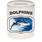 Dieren liefhebber dolfijn groep spaarpot  9 cm jongens en meisjes - keramiek - Cadeau spaarpotten dolfijnen liefhebber