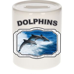 Dieren liefhebber dolfijn groep spaarpot  9 cm jongens en meisjes - keramiek - Cadeau spaarpotten dolfijnen liefhebber