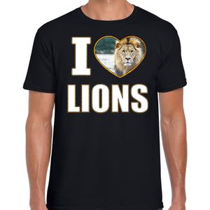 I love lions t-shirt met dieren foto van een leeuw zwart voor heren - cadeau shirt leeuwen liefhebber
