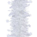 6x Kerstslingers sterren winter wit 270 cm - Guirlande folie lametta - Winter witte kerstboom versieringen