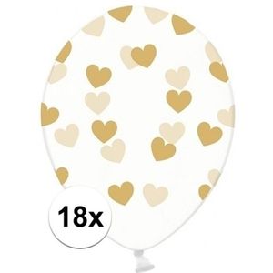 18x Transparante ballonnen met hartjes goud