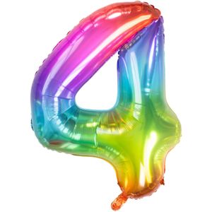 Folat Folie cijfer ballon - 86 cm multi-color - cijfer 4 - verjaardag leeftijd