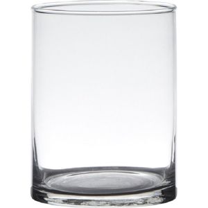 Transparante home-basics Cylinder vorm vaas/vazen van glas 15 x 12 cm - Bloemen/takken/boeketten vaas voor binnen gebruik