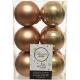 Kerstversiering kunststof kerstballen kleuren mix camel bruin/ donkergroen 4 en 6 cm pakket van 80x stuks