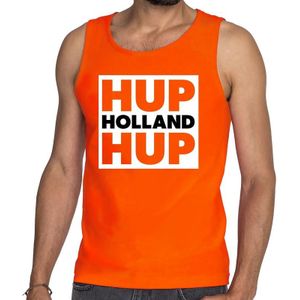 Nederland supporter tanktop / mouwloze shirt Hup Holland Hup in vierkant oranje voor heren - landen kleding