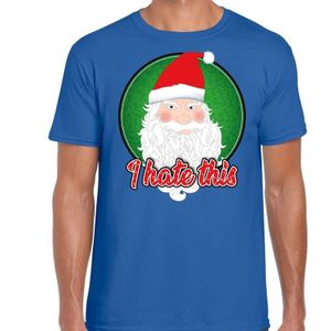 Fout Kerst shirt / t-shirt - I hate this - blauw voor heren - kerstkleding / kerst outfit