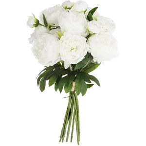 Atmosphera kunstbloemen boeket 13 witte pioenen 50 cm