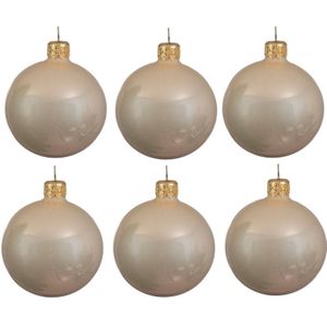 6x Licht parel/champagne glazen kerstballen 6 cm - Glans/glanzende - Kerstboomversiering licht parel/champagne