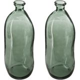 Atmosphera bloemenvaas - 2x - Pisa - Organische fles vorm - groen transparant - glas - H36 x D15 cm