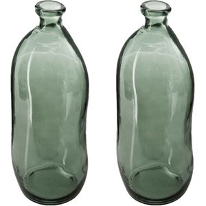 Atmosphera bloemenvaas - 2x - Pisa - Organische fles vorm - groen transparant - glas - H36 x D15 cm